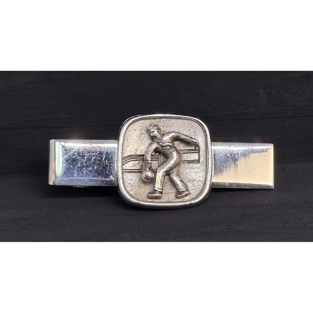 Vintage Anson Silver Tone Bowling Tie Clip - Sports Retro Accessory